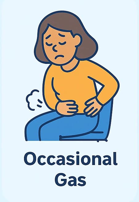 Occasional gas and mild smell are usually okay