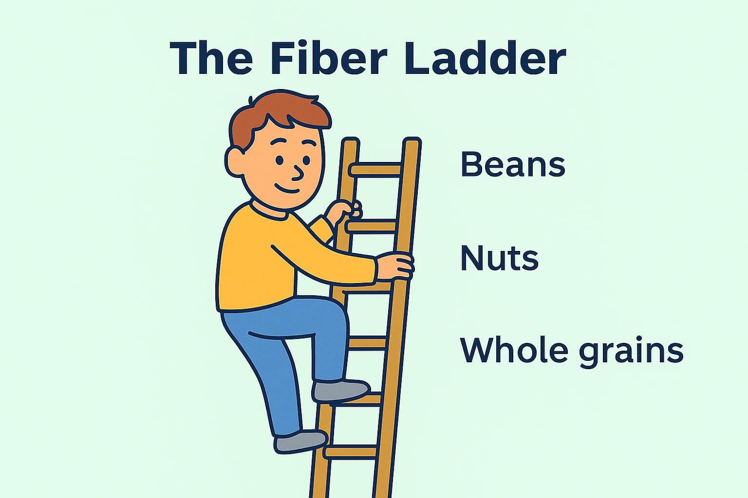 Person climbing gentle steps labeled 1,2,3 to increase fiber slowly